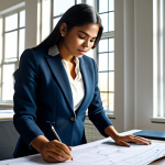 **

"A successful Latina architect in a modern office, reviewing blueprints. She's wearing a tailored blazer and skirt, fully clothed, appropriate attire. Sunlight streams through the large windows, illuminating the architectural models on her desk. Safe for work, perfect anatomy, natural proportions, professional photograph, high quality, family-friendly."

**