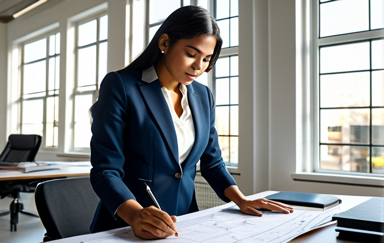 **
"A successful Latina architect in a modern office, reviewing blueprints. She's wearing a tailored blazer and skirt, fully clothed, appropriate attire. Sunlight streams through the large windows, illuminating the architectural models on her desk. Safe for work, perfect anatomy, natural proportions, professional photograph, high quality, family-friendly."
**