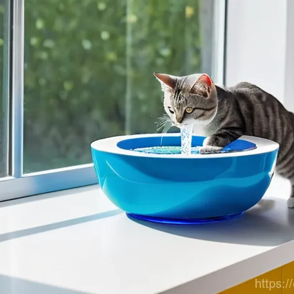 고양이 신장병 예방 - **Optimal Feline Hydration with a Water Fountain**
A healthy, sleek domestic short-haired cat (e...