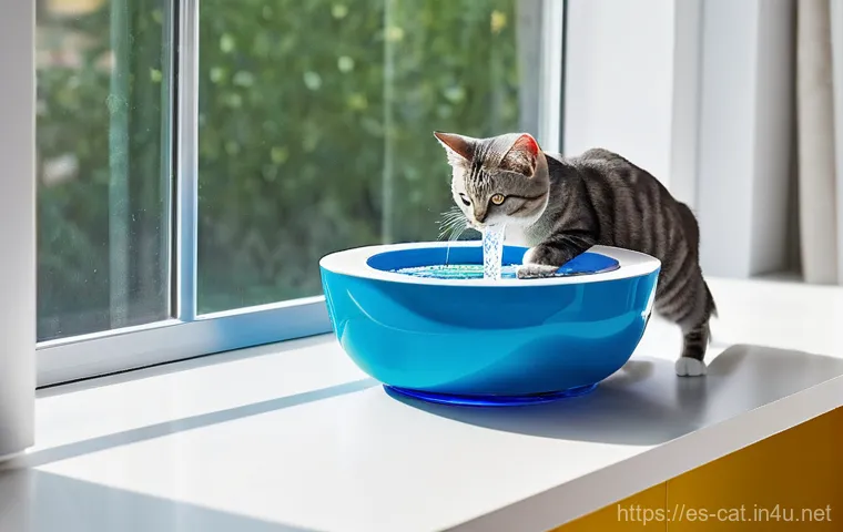 고양이 신장병 예방 - **Optimal Feline Hydration with a Water Fountain**
A healthy, sleek domestic short-haired cat (e...