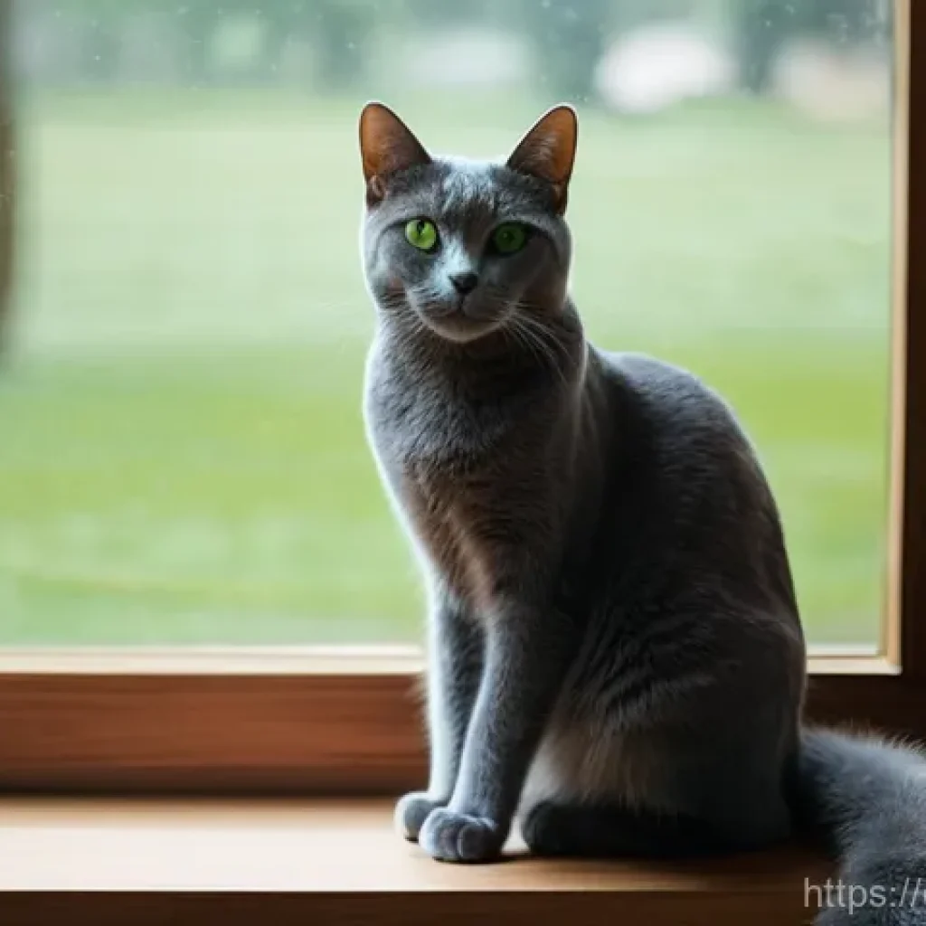 러시안 블루 성격 - **Prompt:** "A serene and elegant Russian Blue cat, with striking emerald green eyes, sits gracefull...