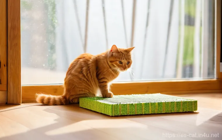 캣타워 디자인 추천 - A sleek, minimalist cat scratcher tower made of light birch wood and natural sisal rope stands elega...