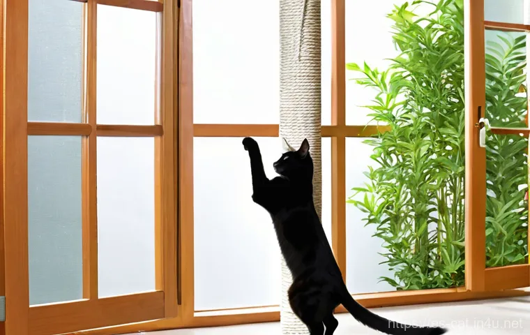 캣타워 디자인 추천 - A playful, fluffy ginger cat with bright green eyes is intently engaging with a homemade horizontal ...