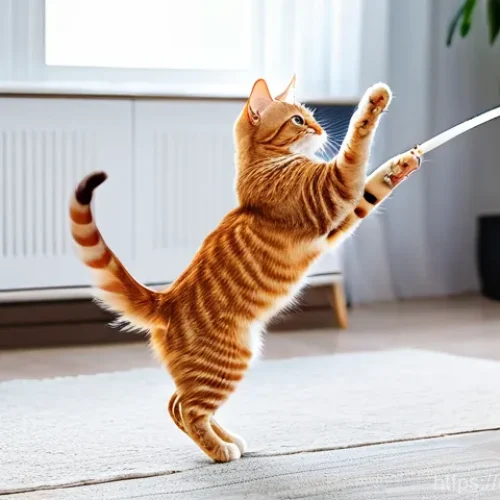 고양이 실내 운동법 - **Prompt for interactive play:**
    "A joyful and energetic domestic cat, a sleek ginger shorthair,...