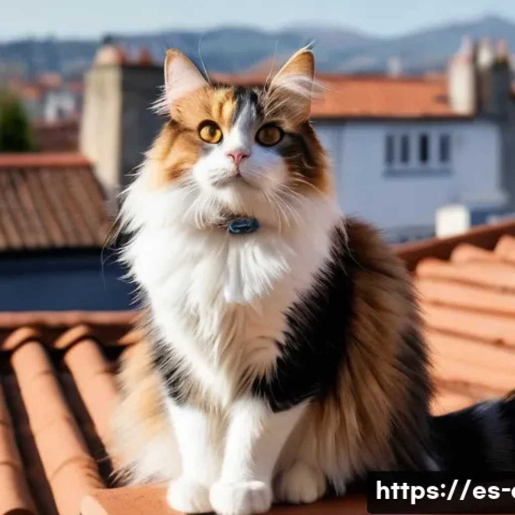 고양이용 GPS 추적기 - **Prompt:** A heartwarming scene of a domestic cat, a fluffy long-haired calico named "Pelusa," bein...