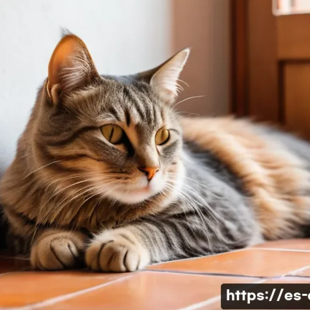 고양이의 수면 패턴 - A serene domestic adult cat resting comfortably in a cozy, warm corner of a typical Spanish home, su...