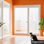 Home 22 고양이 털 알레르기 관리법 - A cozy, modern Spanish living room with a clean, organized atmosphere emphasizing allergy control: a...