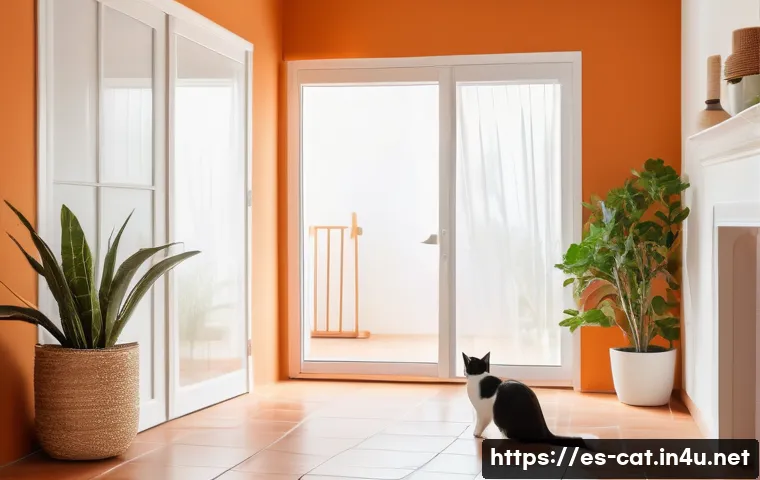 고양이 털 알레르기 관리법 - A cozy, modern Spanish living room with a clean, organized atmosphere emphasizing allergy control: a...